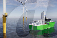 Electric offshore wind farm service ship can recharge from turibne