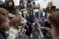The Prime Minister Rishi Sunak talks to the media on his way to COP28