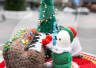 Christmas postbox topper outside Colliers Wood tube station, London, UK. 