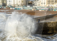 Beach goers in Brighton as Storm Gerrit batters the UK 