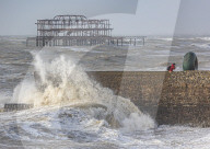 Beach goers in Brighton as Storm Gerrit batters the UK 