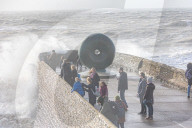 Beach goers in Brighton as Storm Gerrit batters the UK 