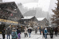 Gstaad's famous luxury boutiques under the snow at the end of 2023. Switzerland.
