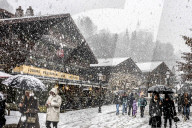 Gstaad's famous luxury boutiques under the snow at the end of 2023. Switzerland.