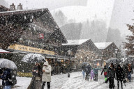 Gstaad's famous luxury boutiques under the snow at the end of 2023. Switzerland.