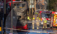 Bus Fire in Wimbledon Town Centre in London, UK.