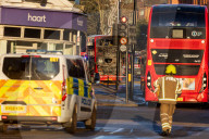 Bus Fire in Wimbledon Town Centre in London, UK.