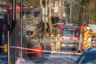 Bus Fire in Wimbledon Town Centre in London, UK.