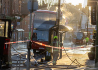 Bus Fire in Wimbledon Town Centre in London, UK.