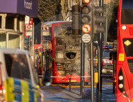 Bus Fire in Wimbledon Town Centre in London, UK.