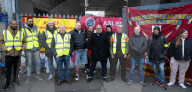 ASLEF picket line outside Waterloo rail station on the day of a national rail strike, London, UK.