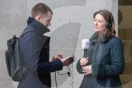 Gillian Keegan Media Interviews in London, UK.