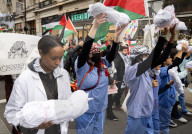 Pro Palestinian march and rally from the BBC Langham Place to Whitehall, London, UK. 
