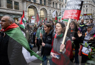 Pro Palestinian march and rally from the BBC Langham Place to Whitehall, London, UK. 