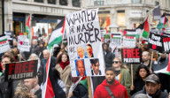 Pro Palestinian march and rally from the BBC Langham Place to Whitehall, London, UK. 