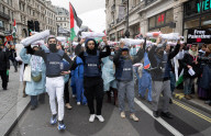 Pro Palestinian march and rally from the BBC Langham Place to Whitehall, London, UK. 