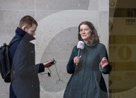 Guests departing for Sunday with Laura Kuenssberg at the BBC, Broadcasting House, London, UK.