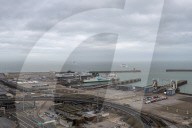 An elevated view of the Port of Dover in Kent, UK.
