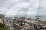 An elevated view of the Port of Dover in Kent, UK.