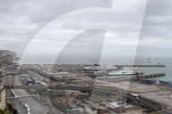 An elevated view of the Port of Dover in Kent, UK.