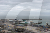 An elevated view of the Port of Dover in Kent, UK.