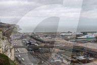 An elevated view of the Port of Dover in Kent, UK.