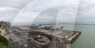 An elevated view of the Port of Dover in Kent, UK.