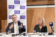 Democratic Unionist Party leadership briefing at the Foreign Press Association, Royal Overseas League, Park Place, St James's Street, London, UK.