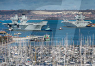 HMS Prince of Wales departs Portsmouth in Portsmouth, UK.