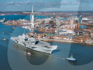 HMS Prince of Wales departs Portsmouth in Portsmouth, UK.