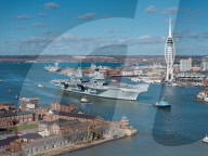 HMS Prince of Wales departs Portsmouth in Portsmouth, UK.