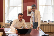 Prime Minister Rishi Sunak speaks with the Chancellor Jeremy Hunt in 11 Downing Street