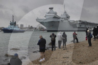 HMS Queen Elizabeth leaves Portsmouth, UK.