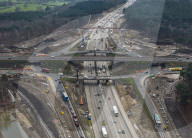 Roadworks continue at the M25 junction 10/A3 Wisley, UK.