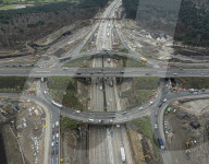 Roadworks continue at the M25 junction 10/A3 Wisley, UK.