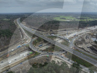 Roadworks continue at the M25 junction 10/A3 Wisley, UK.