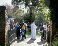 Palm Sunday service at St Mary's Church Wimbledon Village, London, UK. 