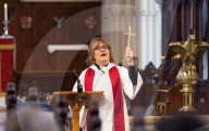 Palm Sunday service at St Mary's Church Wimbledon Village, London, UK. 