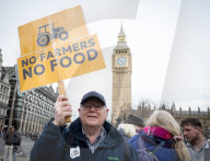 British farmers drove tractors to the Houses of Parliament, Westminster, London, UK.