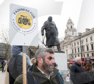 British farmers drove tractors to the Houses of Parliament, Westminster, London, UK.