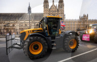 British farmers drove tractors to the Houses of Parliament, Westminster, London, UK.