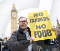 British farmers drove tractors to the Houses of Parliament, Westminster, London, UK.