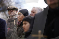 Donkeys lead the clergy and choir in procession into York Minster for the Palm Sunday Eucharist