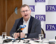 Democratic Unionist Party (DUP) leadership briefing at the Foreign Press Association, Royal Overseas League, Park Place, St James's Street, London, UK.