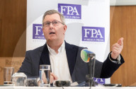 Democratic Unionist Party (DUP) leadership briefing at the Foreign Press Association, Royal Overseas League, Park Place, St James's Street, London, UK.