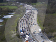 Good Friday getaway traffic in Addlestone, UK.