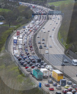 Good Friday getaway traffic in Addlestone, UK.