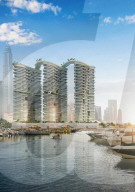 Luxury apartment towers linked by infinity pools
