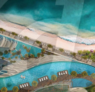 Luxury apartment towers linked by infinity pools