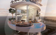 Luxury apartment towers linked by infinity pools
